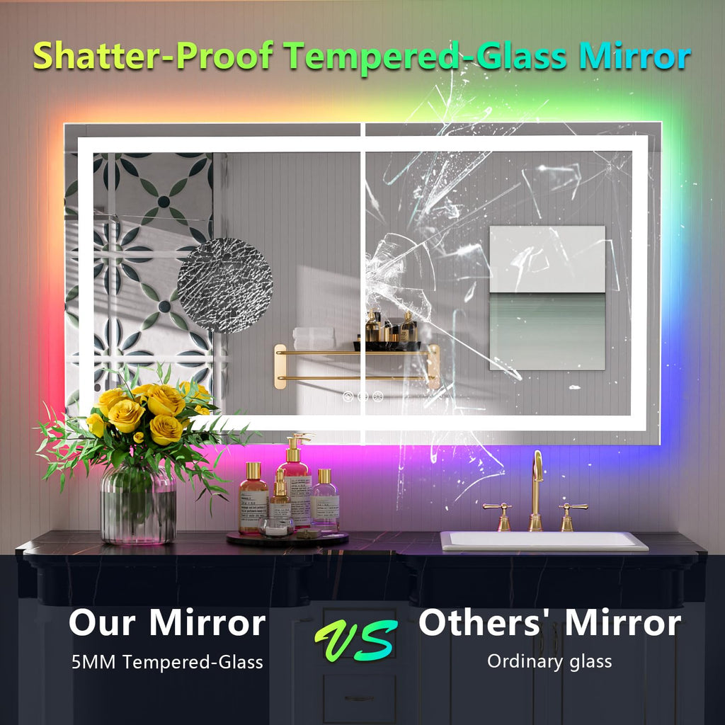 55x30 LED Bathroom Mirror with Lights, RGB Backlit Lighted Mirror