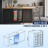 24 Inch Wine and Beverage Refrigerator, Dual Zone Wine Beverage Cooler 24" with 