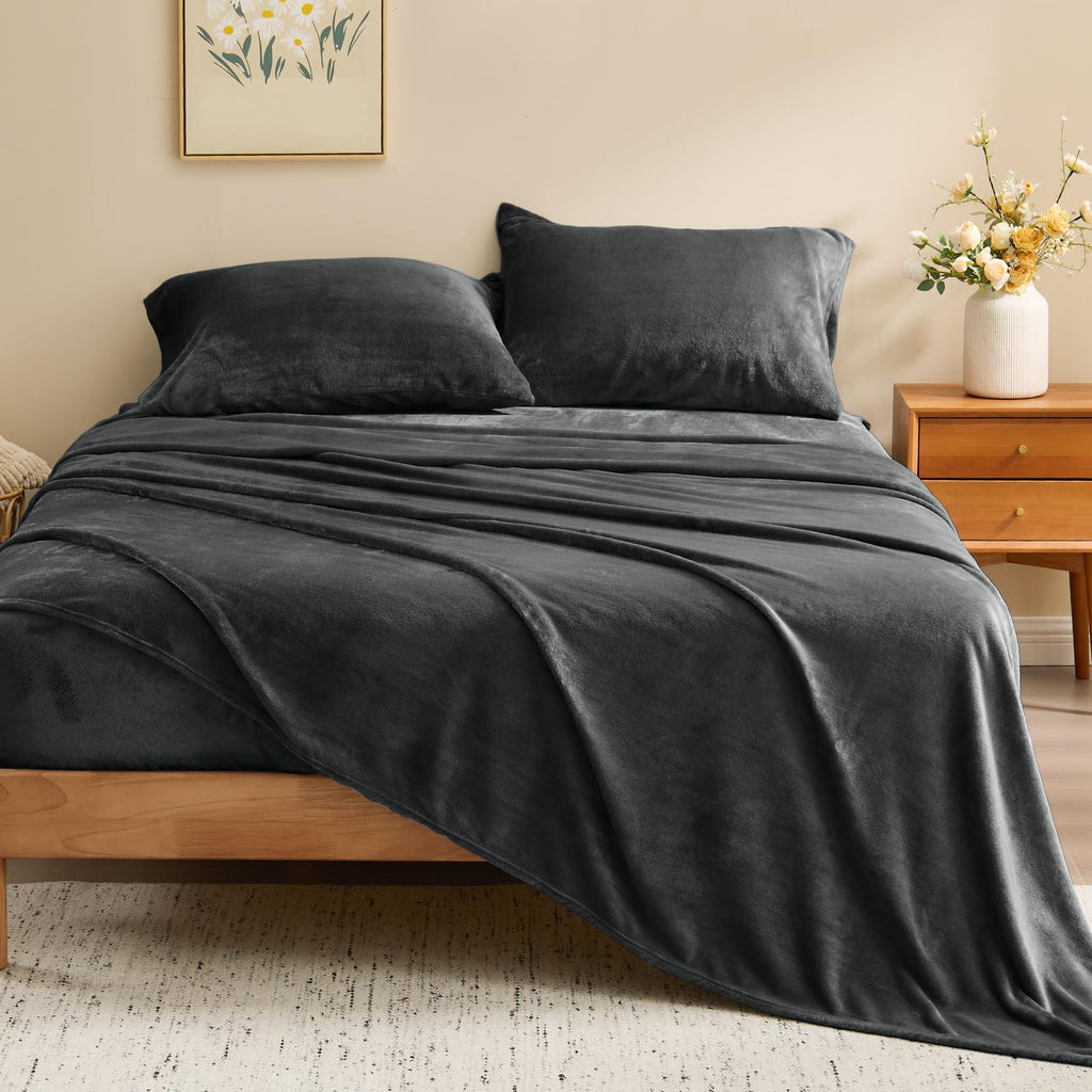 Flannel Sheets Queen Size, Dark Gray, 4 Pieces