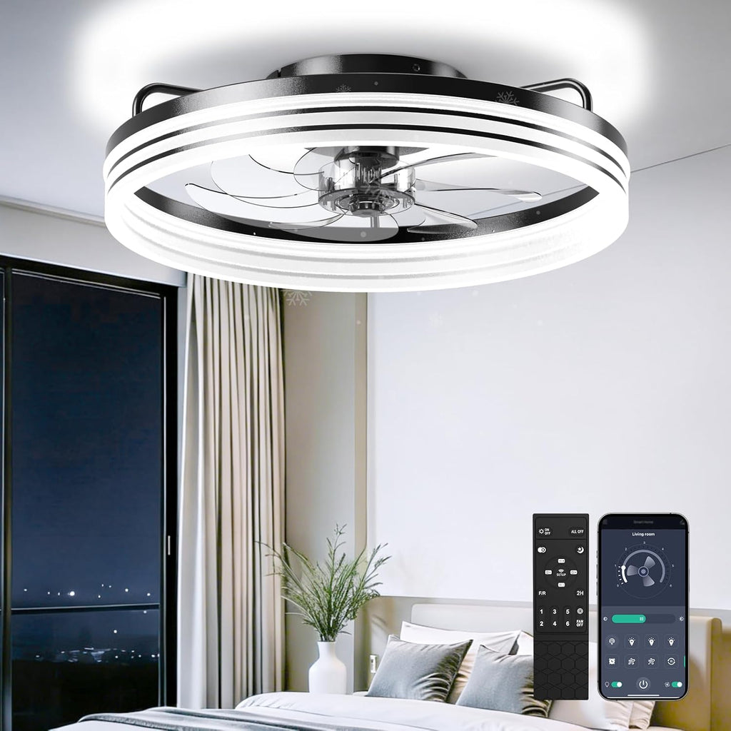 Ceiling Fan with Light,20" Flush Mount Ceiling Fan,6 Speeds,3000-6500K Dimmable LED, App & Remote Control