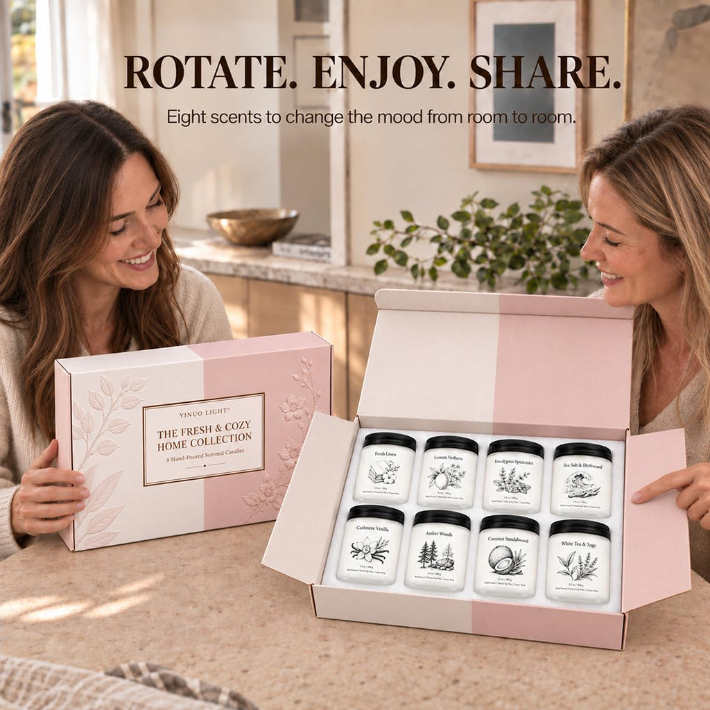 Scented Candles Gift Set 8-Piece, Soy Candles in Frosted Glass, Fresh by Day, Cozy by Night - Eight 3.5 oz Soy Candles