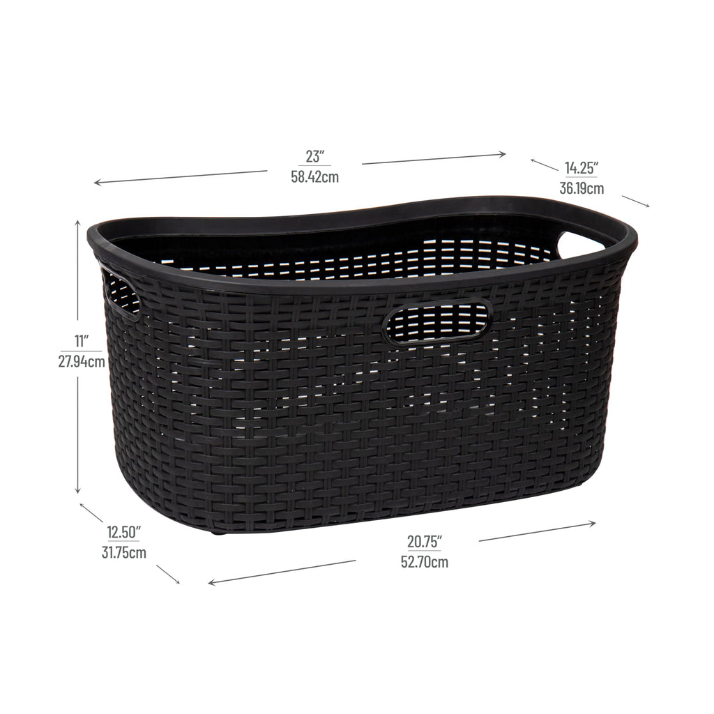 40L Laundry Basket, Clothes Hamper, Premium Wicker Design, Plastic, Black