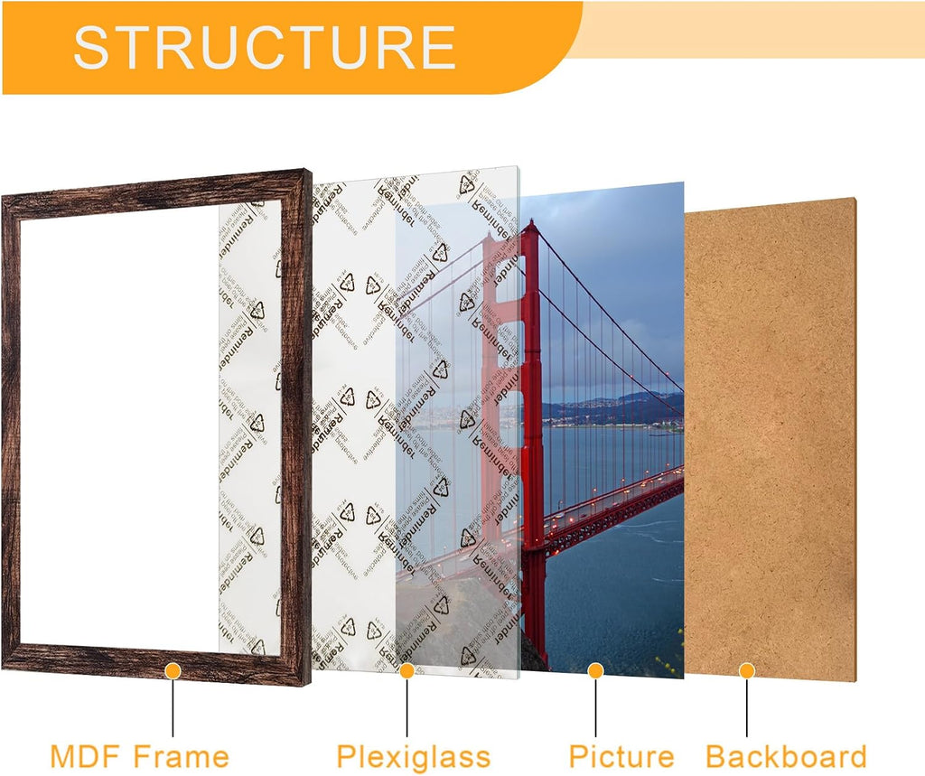24x36 Poster Frame Display 24 x 36 inches, Photo Frames for Wall Hanging, Engineered Wood, Brown, 1 Pack