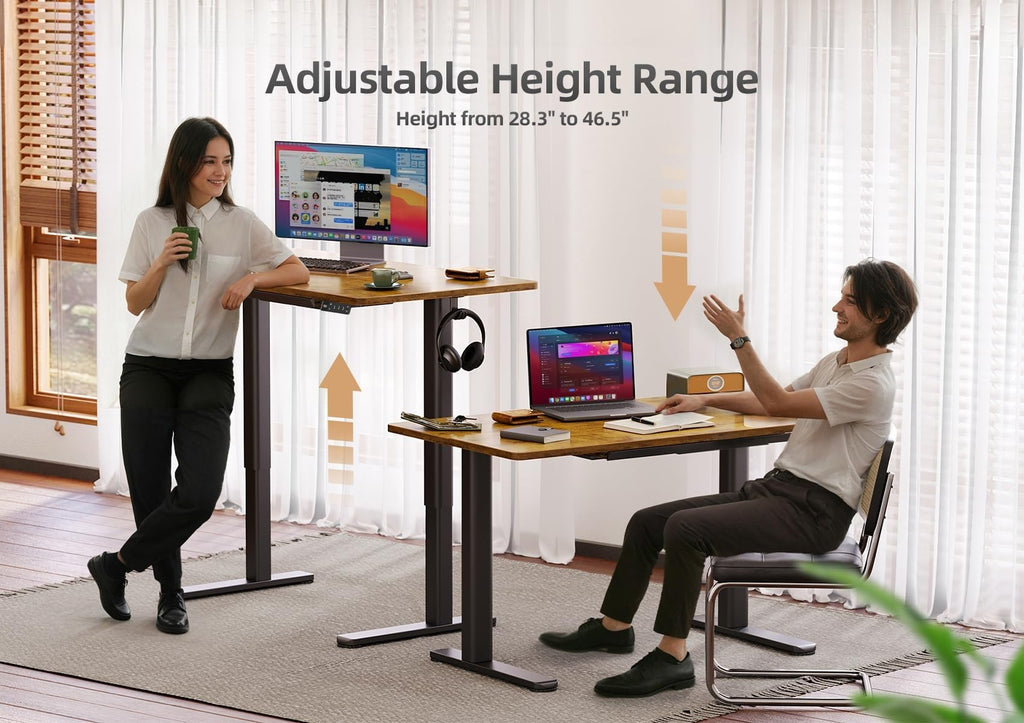 Electric Standing Desk with Drawers, 48 x 24 Inches Rustic Brown