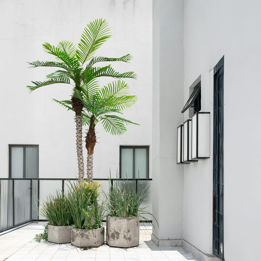 8FT Artificial Palm Tree with Realistic Bark & Leaves, UV Resistant Faux Indoor Outdoor Palm Plant, Yard, Patio, and