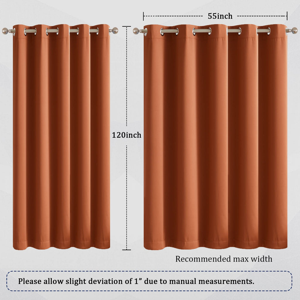 120 Inch Patio Door Curtains - Fall Decor Earth Tone Extra Long Blackout Drapes Thermal Insulated Window Curtain