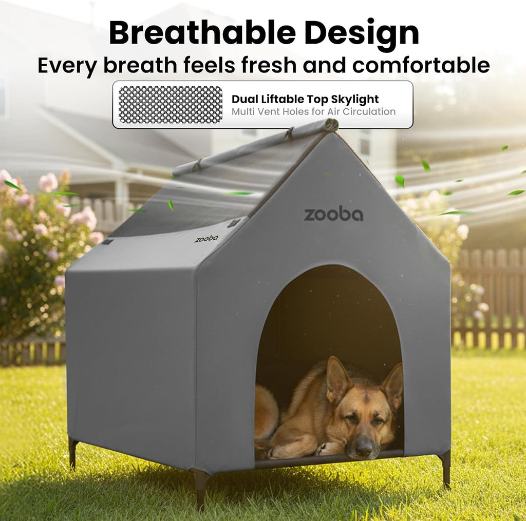 Large Dog House Outdoor, 36in Elevated 2-in-1 Cot & Canopy
