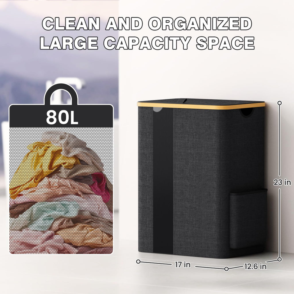 80L Laundry Basket Hamper with Lid & Removable Bag,Dark Grey