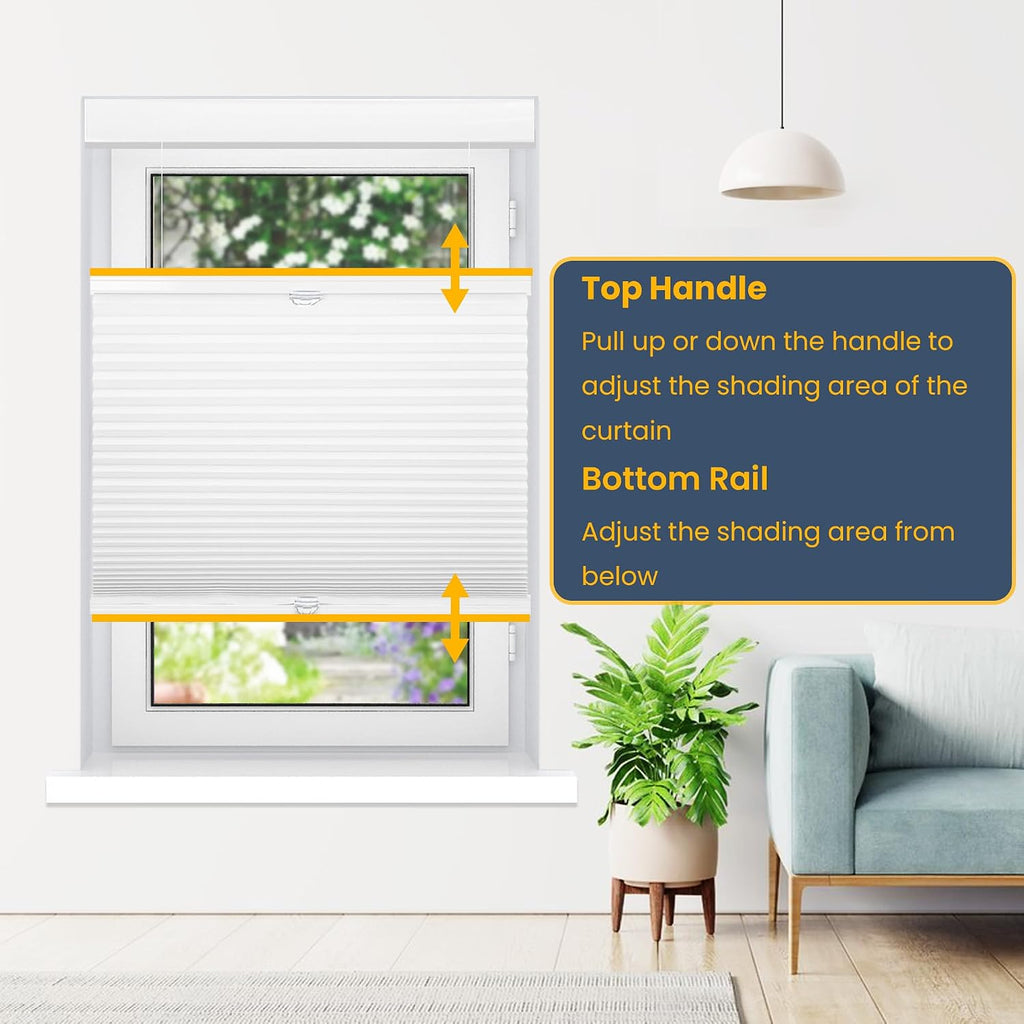 Top Down Bottom Up Cellular Shades , White(Blackout) | Cordless Honeycomb Shades for Windows, Thermal Insulation