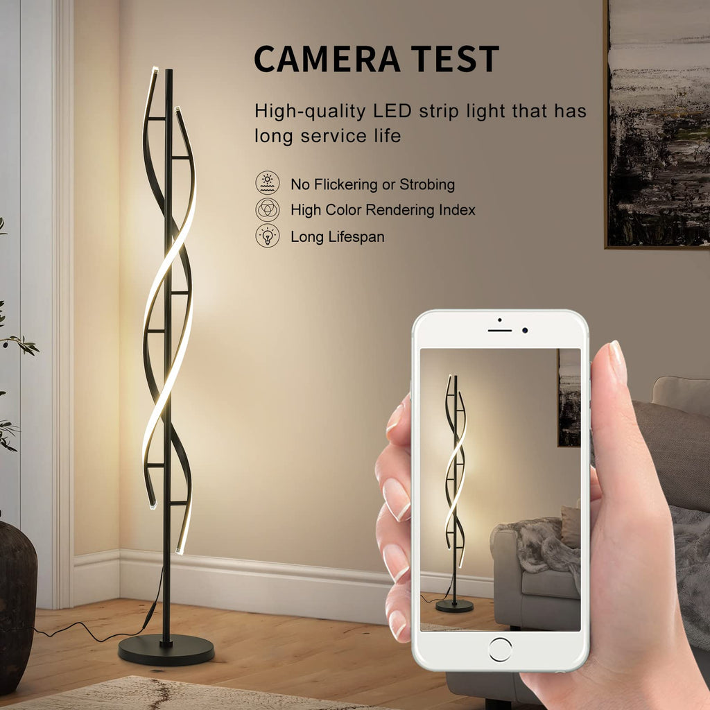 Spiral LED Floor Lamp, Modern Floor Lamps with Remote Control 60 Inch Dimmable Black Floor Lamp 48W Standing Lamp