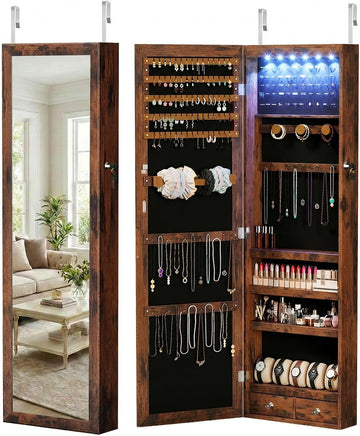 6 LEDs Mirror Jewelry Organizer Cabinet, Jewelry Armoire, 47.2 Inch