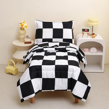Checkered Toddler Bedding Set Black White Plaid Comforter Set