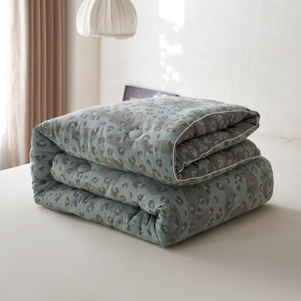 Double Layer Muslin Cotton Comforter Set Leopard Print Shabby Chic Bedding Comforter Set Soft Breathable