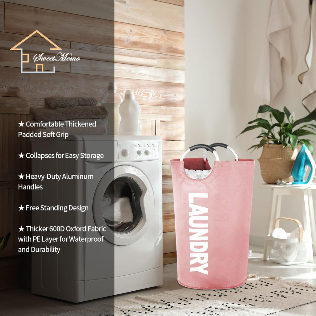 2-Pack Large Laundry Basket, Laundry Hamper Bag with Handles, 95L Pink