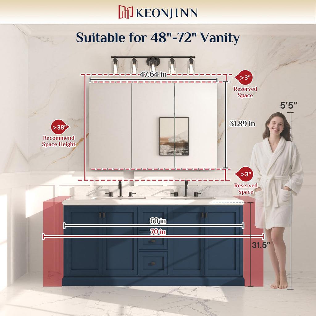 48" x 32" Oversized Bathroom Medicine Cabinet with Mirror, Silver