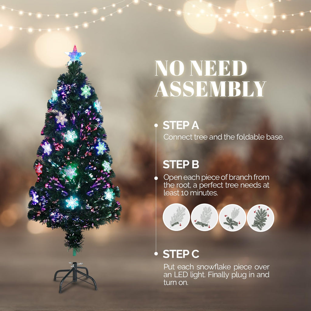 4ft Pre-lit Fiber Optic Artificial Christmas Tree w/Multicolor LED Lights, Snowflakes & Top Star, Small Xmas Tree