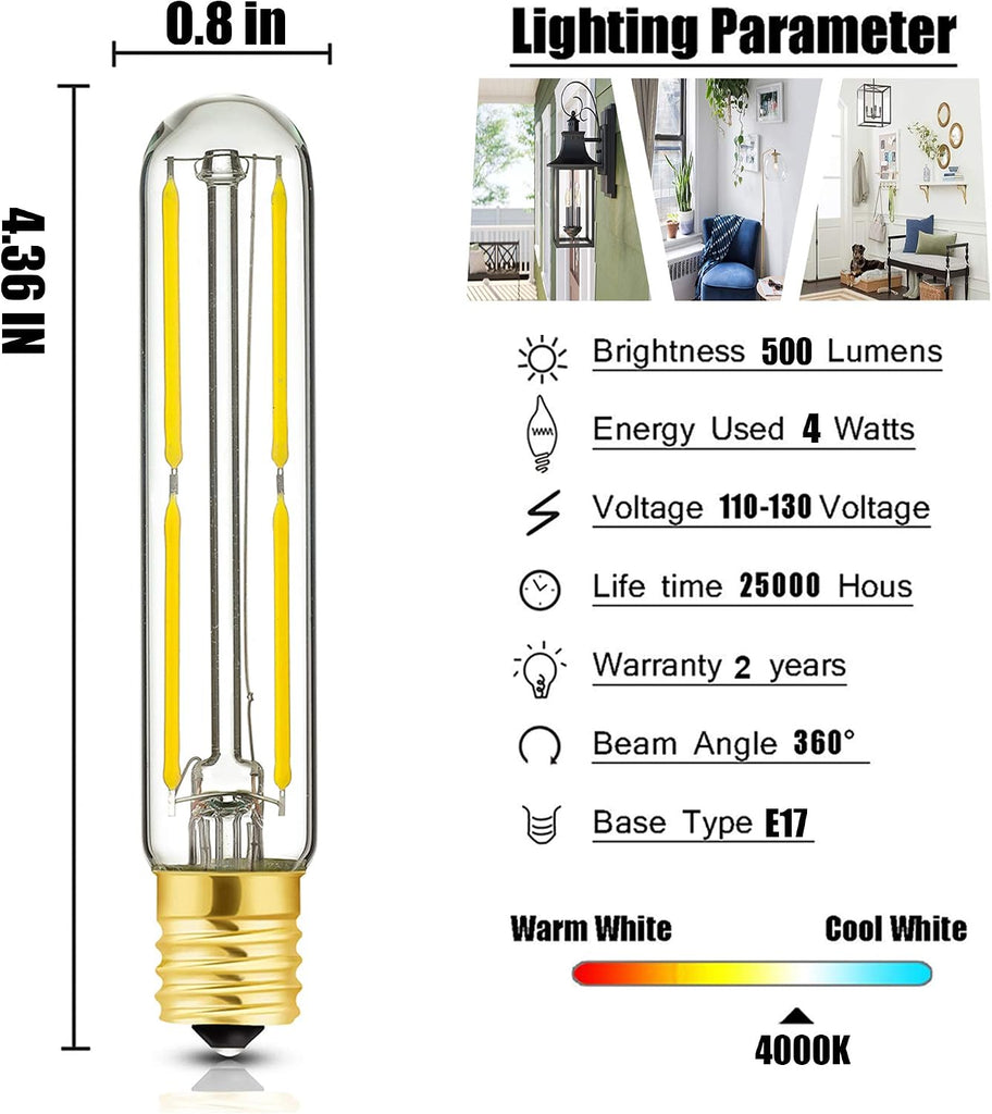 E17 LED Tubular Bulbs 4W Dimmable T6.5 Led Tube Bulbs 4000K Daylight