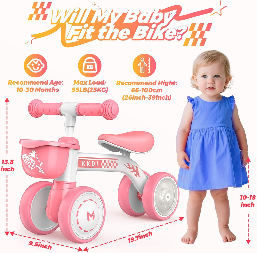 Baby Balance Bike Ride on Toys for 1 2 Year Old, Pink Toddler Bike, First Birthday Gifts for 1 2 Year Old Girls, Baby