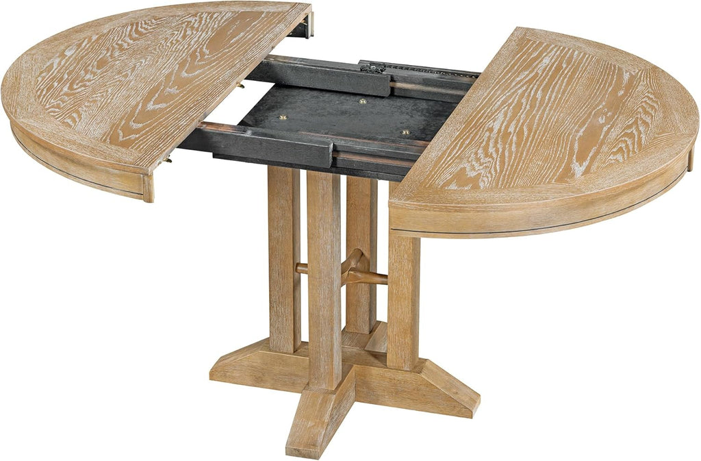 Mid-Century Modern Functional Extendable Round Dining Table with 14" Leaf,Oval Extendable Wooden Dining Table