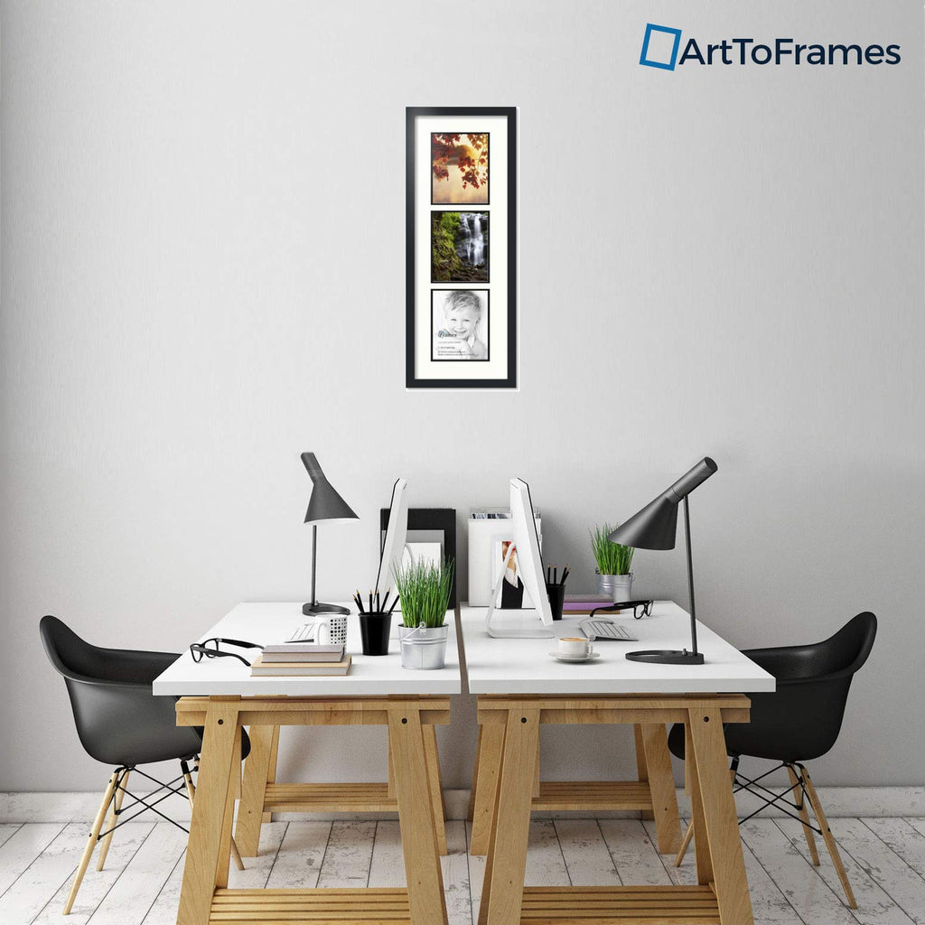 Collage Photo Frame Double Mat with 3 - 8x10 Openings and Satin Black Frame