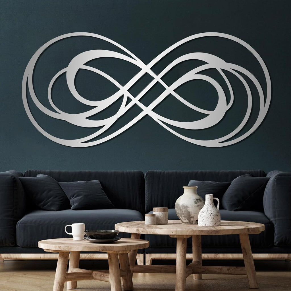 Layered Infinity Metal Wall Art, Abstract Loop Line Decor, Modern Wall Hanging Bedroom (Black, 24"x11"|60x28cm)
