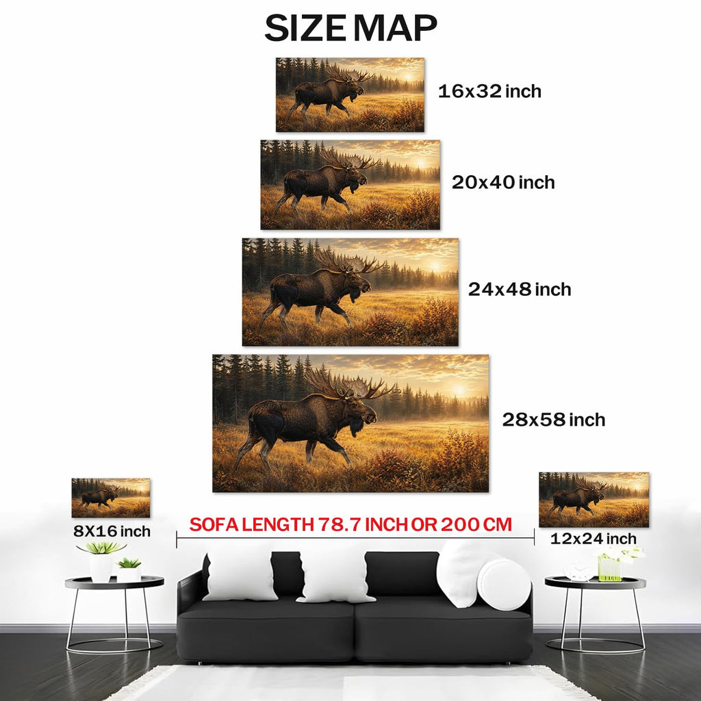 Moose Wall Art Rustic Wildlife Canvas Painting Woodland Animal Prints Serene Mountain Forest Picture Lodge Cabin
