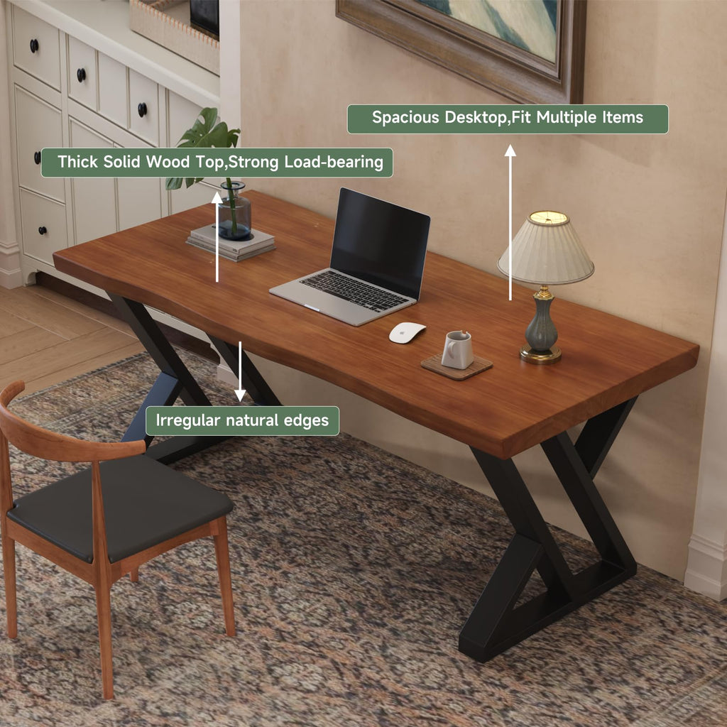 47inch Solid Wood Desk with Metal Legs, Rustic Brown, Industrial Style Writing Table