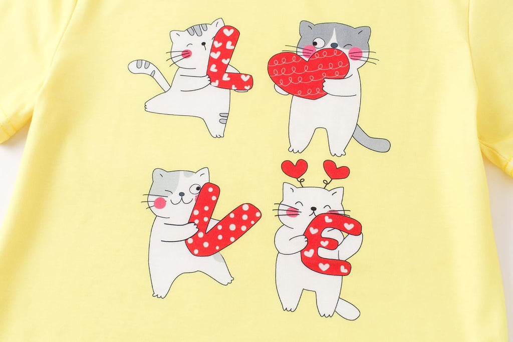 Big Girls Pajamas 2PCS Set Soft Cartoon Short Sleeve with Tie Dye Pants Sleepwear Teens PJS Clothes