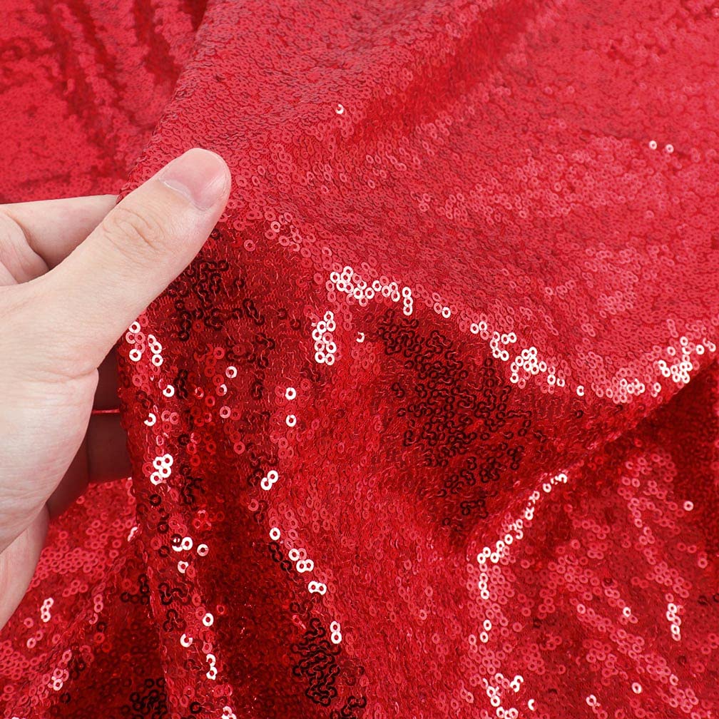 Red Sequin Fabric by The Yard, 48 Inch Wide Sparkly Mesh for Sewing