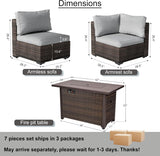 7 Piece Patio Furniture Set with 42" Fire Pit Table Outdoor Sectional Conversation Sofa Set with Comfortable Cushions