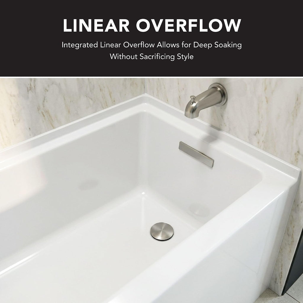 UATLN603220-R-BN Unity 60-in x 32-in x 20-in Alcove Acrylic Bathtub Kit With Right Hand Drain, White/Brushed Nickel