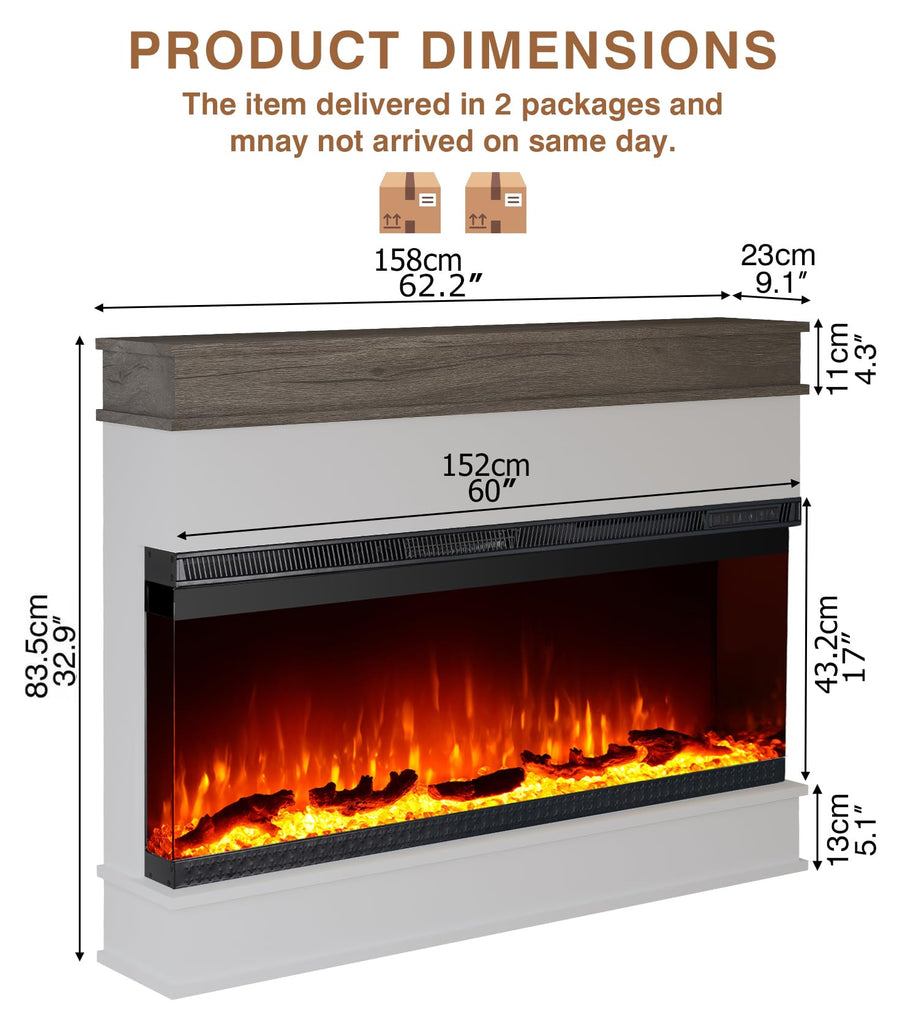 3-Sided View Electric Fireplace Insert - Minimalist Mantel - 12 Color Flame Effect - 1500/750 Watt Heater - Remote
