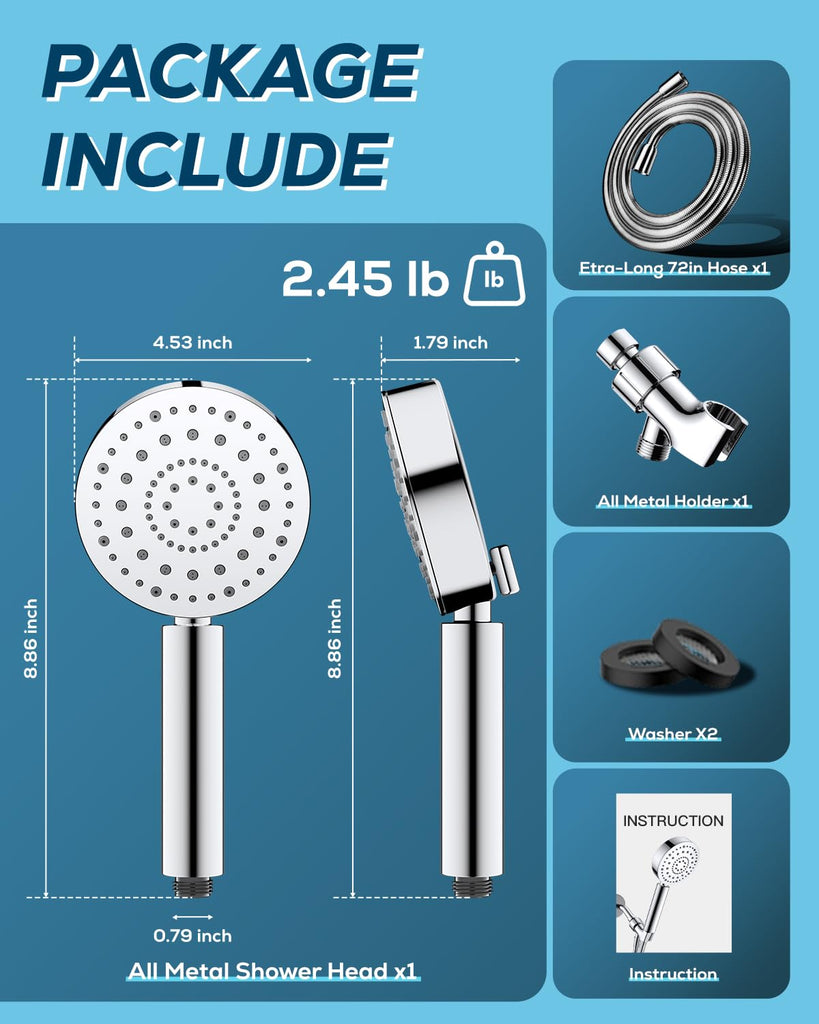 Metal 6-Spray Shower Head with Handheld High Pressure