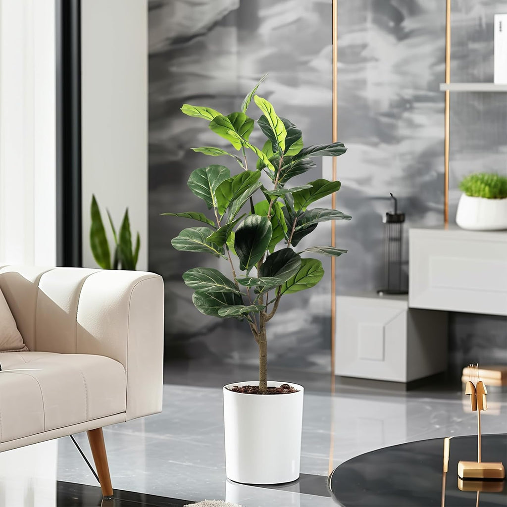 Artificial Fiddle Leaf Fig Tree, 4FT Faux Ficus Lyrata Plant Tall Fake Tree Decor Artificial Tree Office Living Room