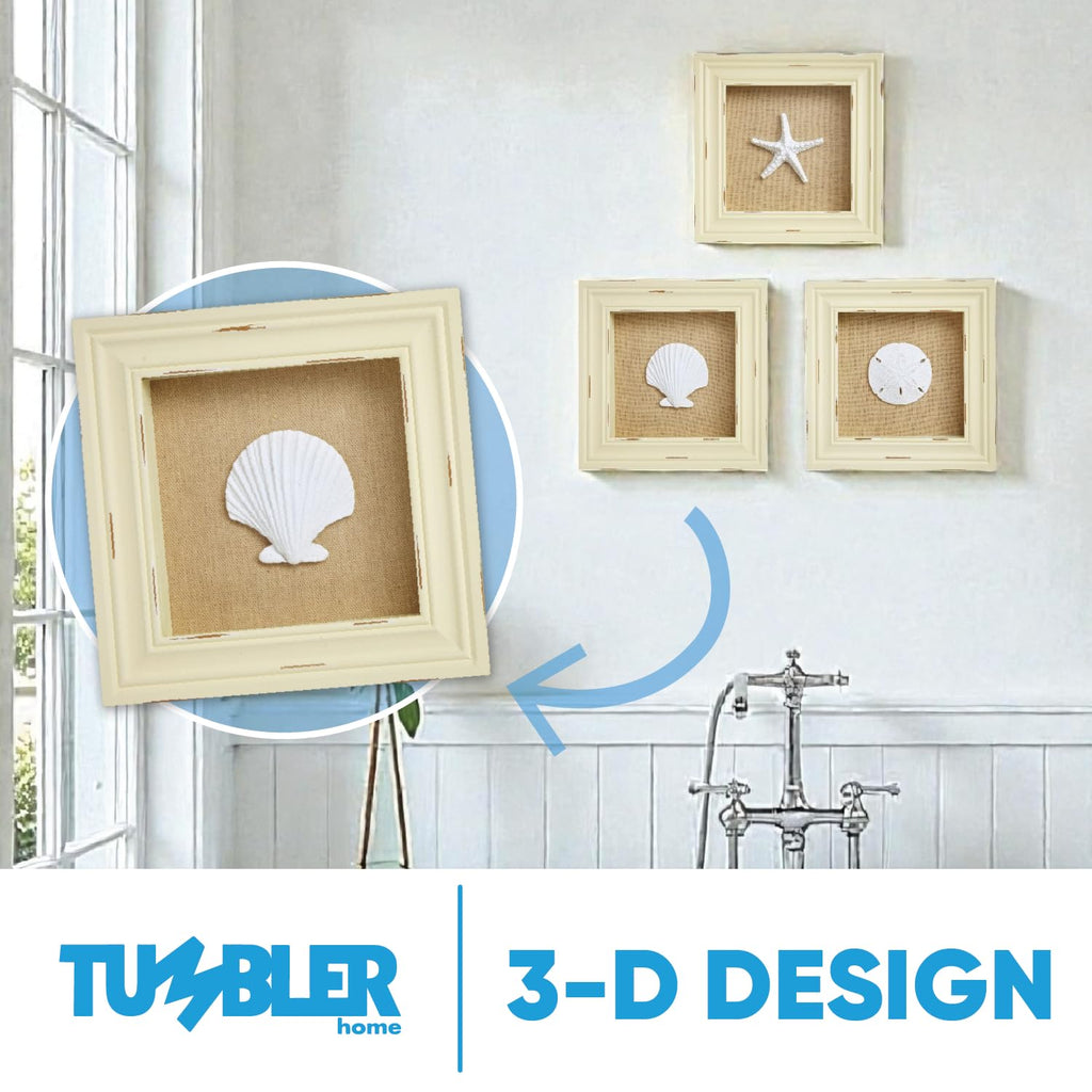 Beach Wall Decor, Set of 3 Frames for Ocean Bathroom or Beachy Room