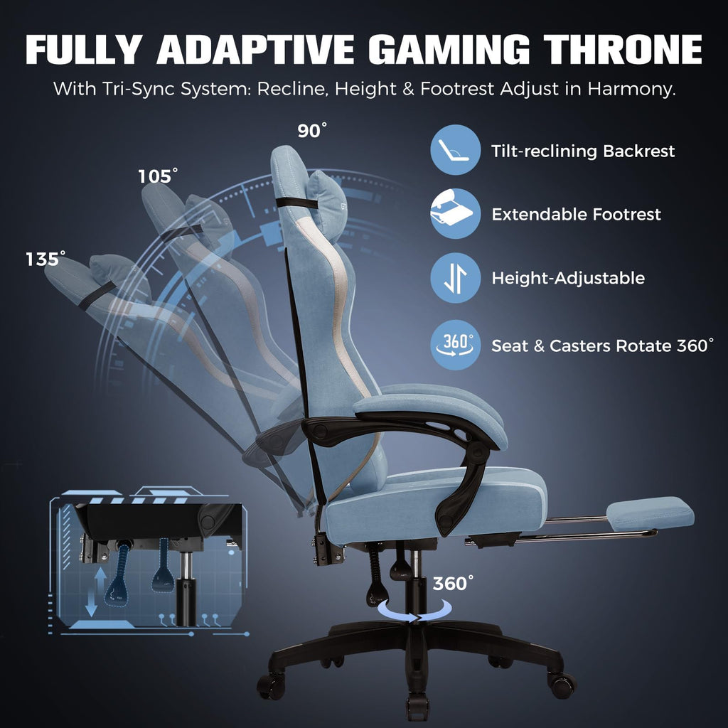 Big and Tall Gaming Chair 350lbs Heavy Duty Office Chair with Foot Rest, High Back Pocket Spring Ergonomic Computer