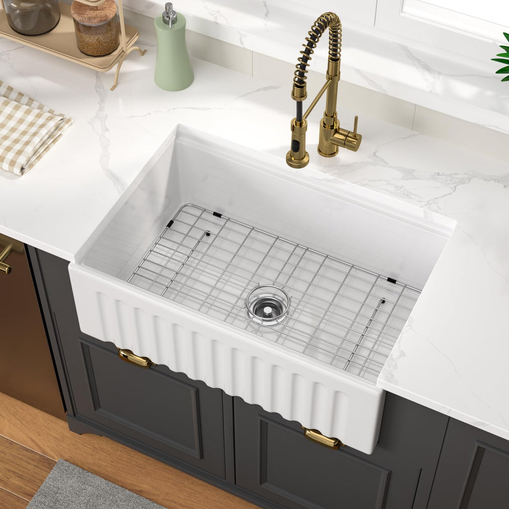White Farmhouse Sink Workstation 30x20x10 Inch Fireclay
