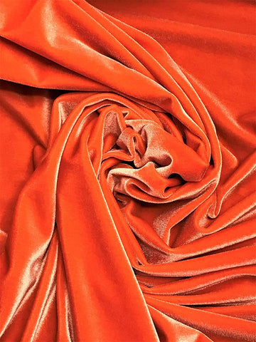 Stretch Velvet Fabric, 60" Wide, by The Yard, 1 Qty = 1 Yard (10 Yard, Orange)