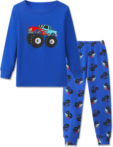 Boys Cotton Pajamas 2 Pcs Snug Fit Long Sleeve Pj Set