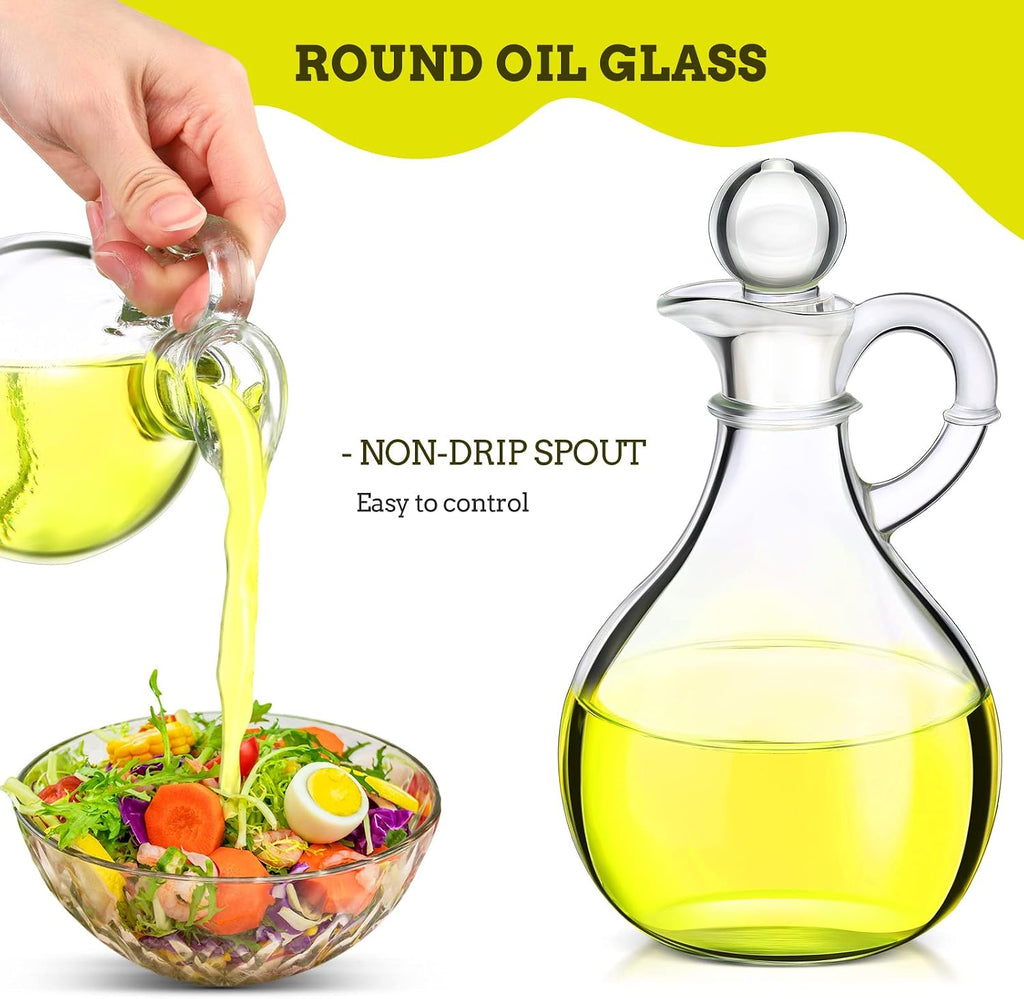 12 oz Glass Oil Cruets with Stopper Bottle Vinegar Dispenser Small Salad Dressing Container Round Jar Glass - Set of 12