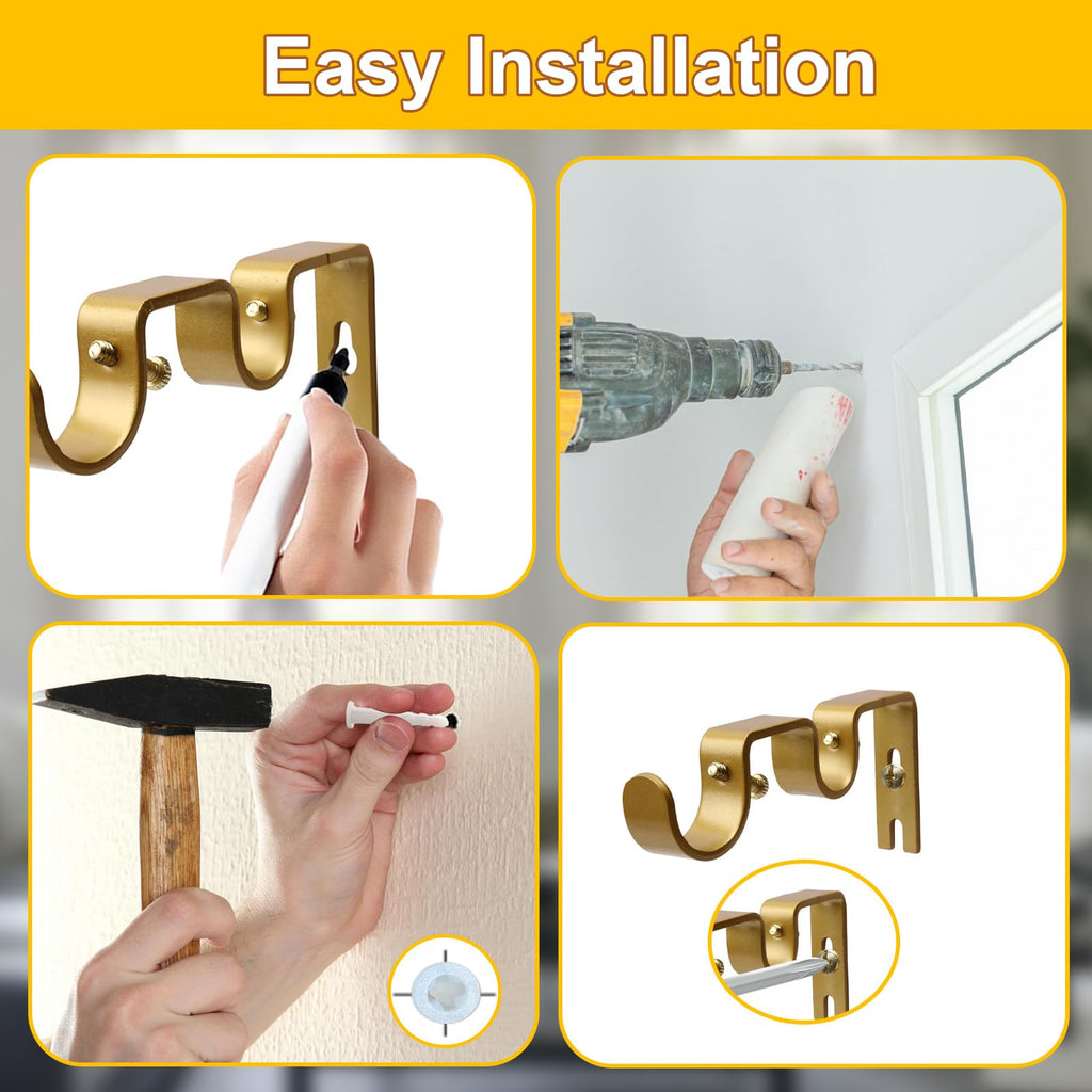 Double Curtain Rod Bracket 6 Pack Metal Curtain Rod Holders for Wall Sturdy Curtain Bracket for 1 Inch Curtain Rod