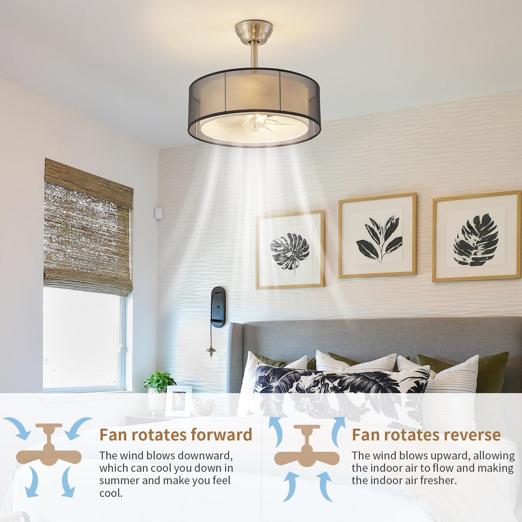 20" Caged Fandelier Ceiling Fans with Lights, Farmhouse Rustic Ceiling Fan with Light Remote Control, Chandelier with
