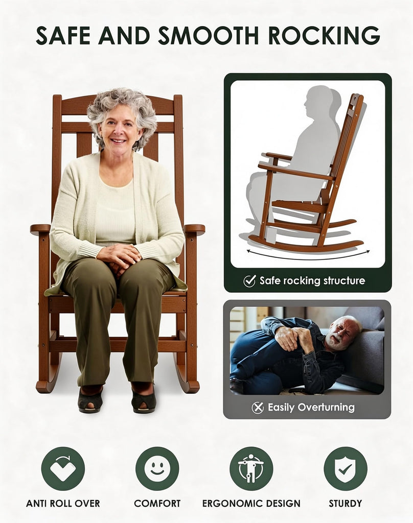 Outdoor Rocking Chair Set of 2, All-Weather Resistant Poly Lumber Chair