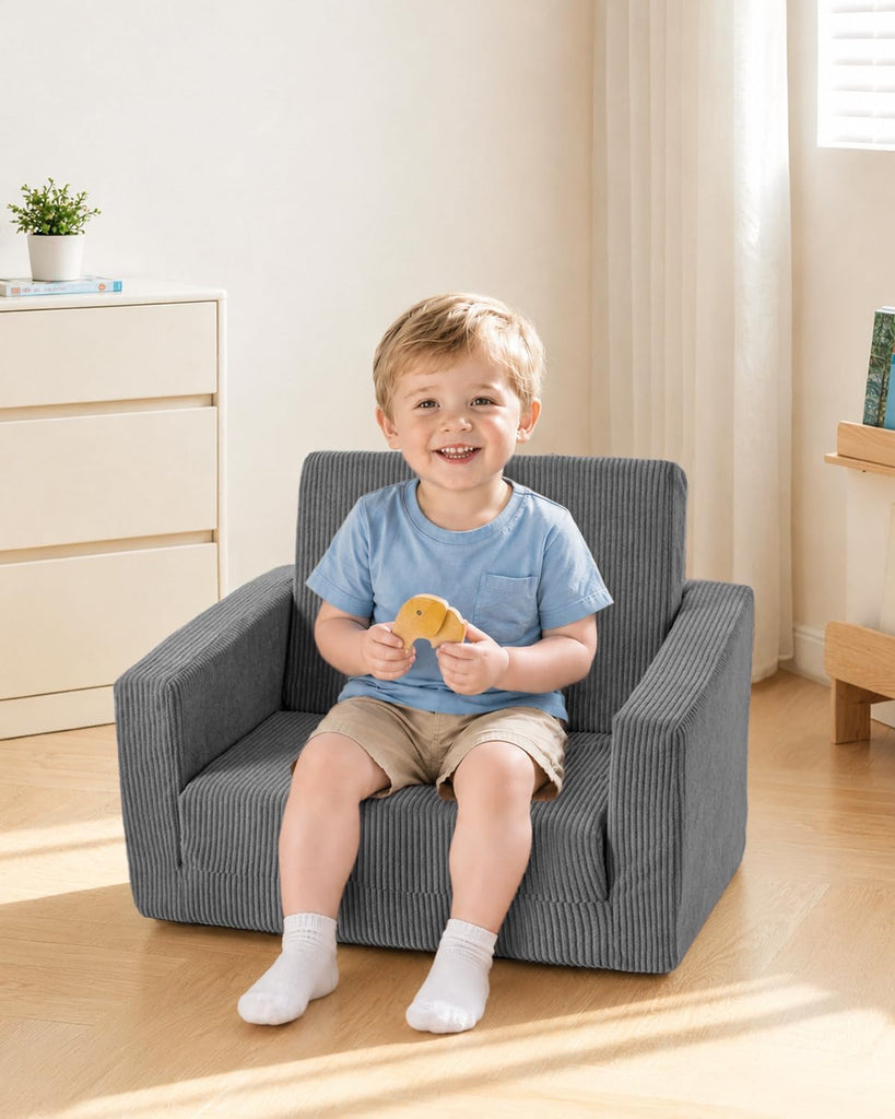 In-1 Kids Chair and Couch, Cozy Corduroy Kids Sofa, Grey