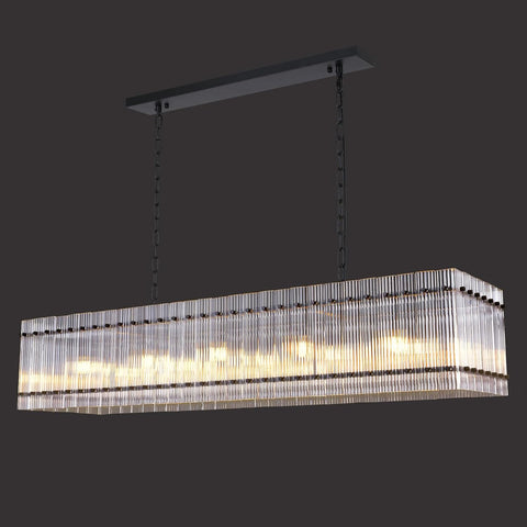 55 Inch Modern Rectangular Black Crystal Glass Chandeliers, Dining Room Chandeliers, for Living Room, Kitchen Island, Foyer, Water Ripple Chandelier, Adjustable Hanging Chandelier A119-B0DTT4QR9C