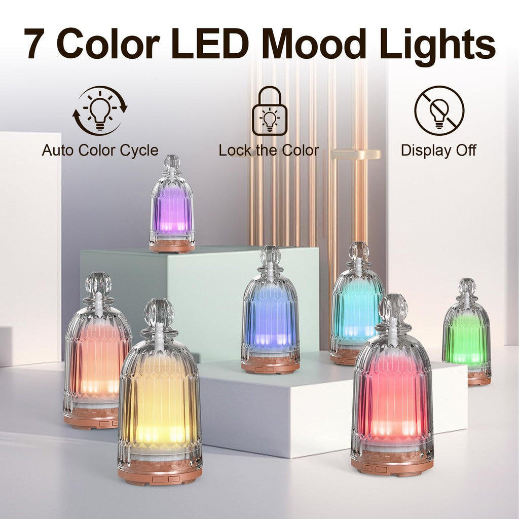 120ml Glass Essential Oil Diffuser, Ultrasonic Aroma Diffuser Glass Cover & Plastic Reservoir with Auto Shut-Off 7