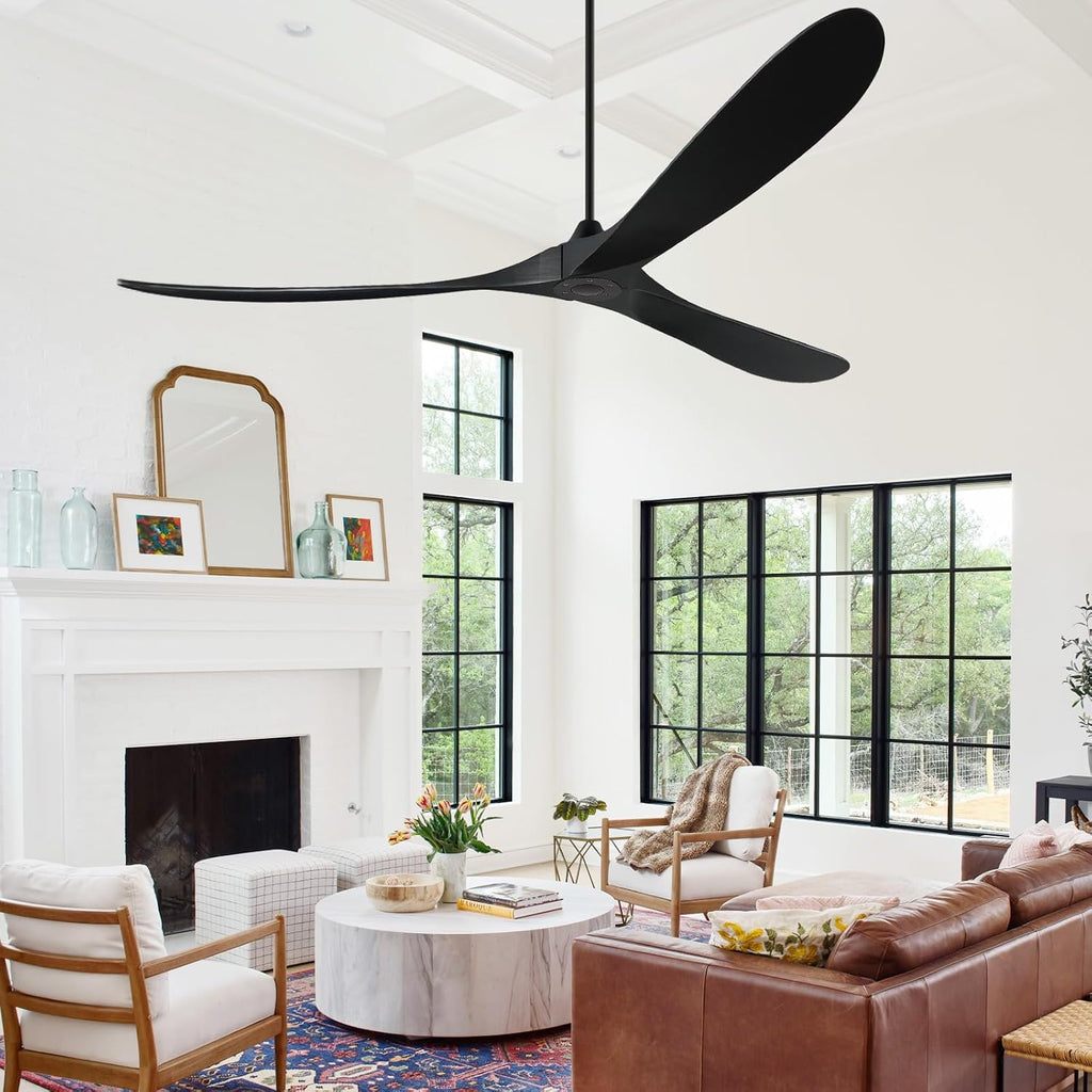 88" Wood Ceiling Fan without Lights, Indoor/Outdoor with Remote - 3 Solid Wood Blades, 6-Speed DC Motor