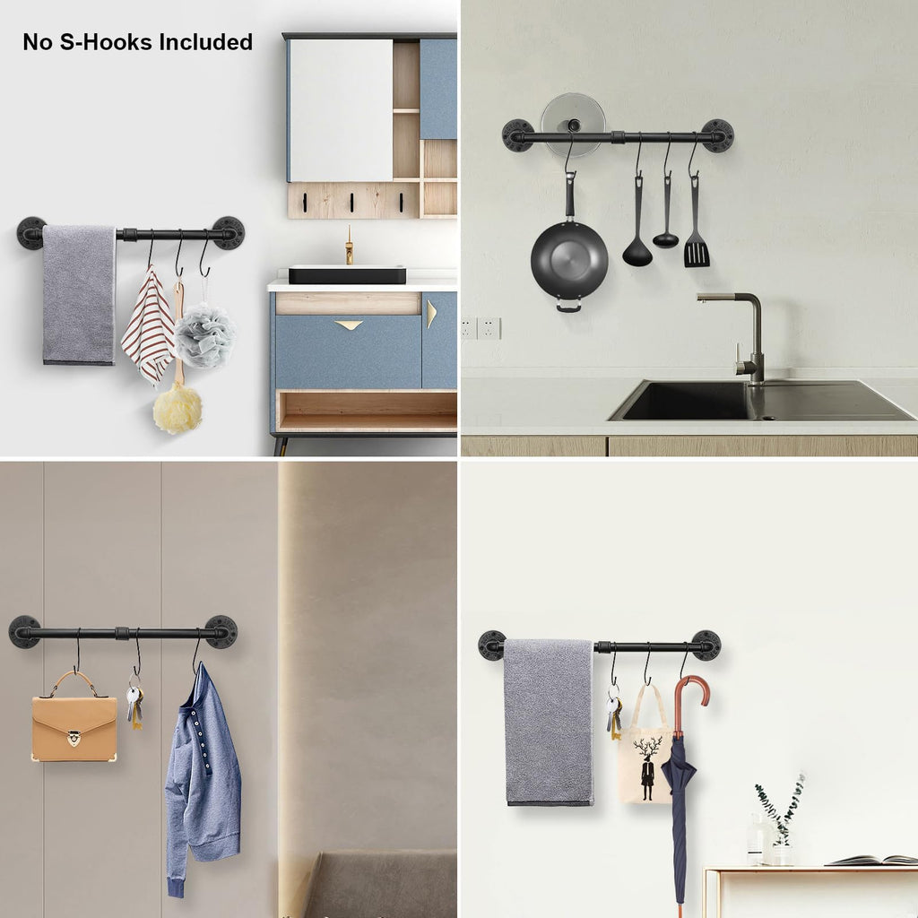 5 Pieces Industrial Pipe Bathroom Towel Rack Set, Bath Hardware Include 18 Inch Towel Bar, Toilet Paper Holder, Wall