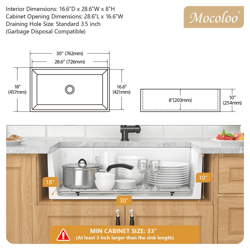 30 White Farmhouse Sink 30x18 Undermount Farm Sinks Ceramic Flat Apron Front 30 Inch Fireclay Kitchen Sink Porcelain