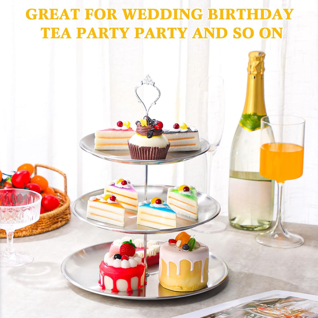 Tier Cupcake Stand Serving Tray Metal,Silver - Set of 2